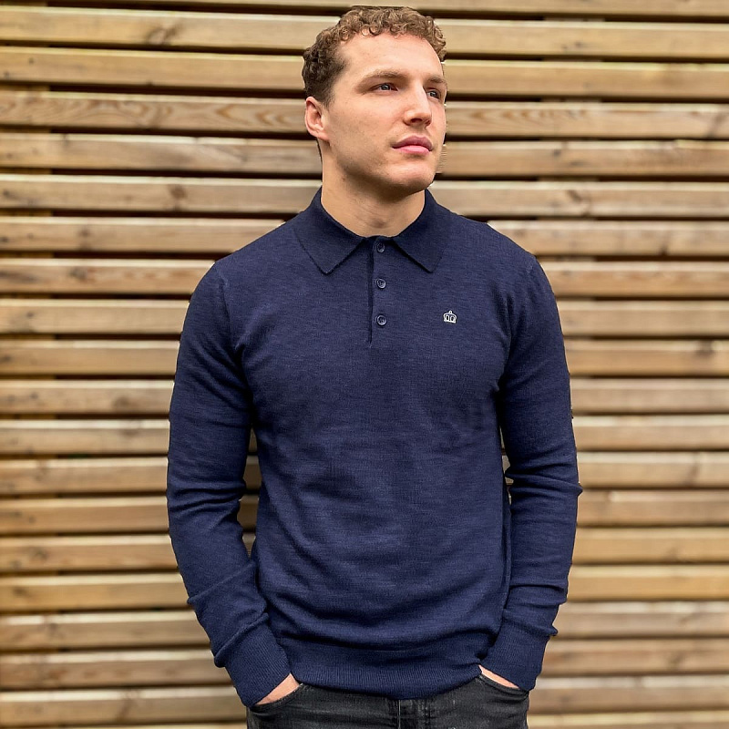 Spey Merino Wool Knit Polo navy